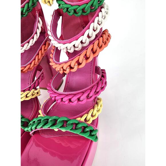 Azalea Wang Pink Corrine Chain Link Platform Sandals Size 7 - Picture 9 of 16